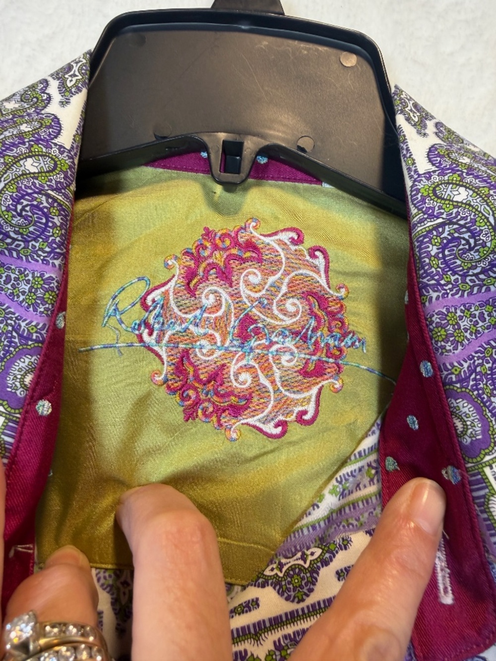 Robert Graham Dress Shirt Mens Size Large Purple Paisley Eclectic 70s All over P - Picture 5 of 11